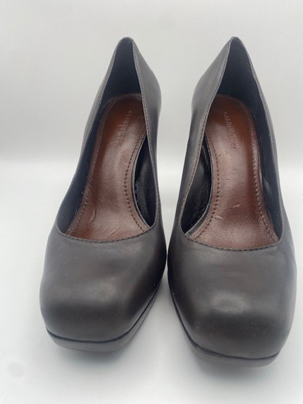 Gianni Bini Womens 8.5M Brown Leather Platform Block Heel Pumps Career Shoes